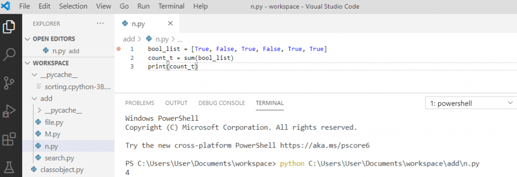 Python booleans count the number of True in a list
