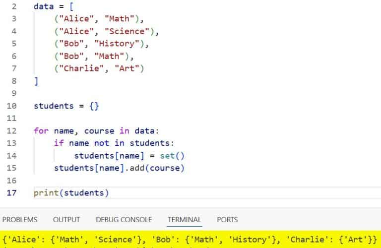 Create a Dictionary of Sets in Python