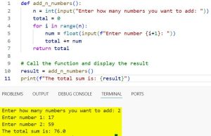Python Program to Add N Numbers Accepted from the User