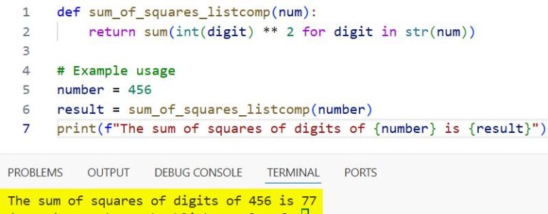 Find Sum of Squares of Digits of a Number in Python