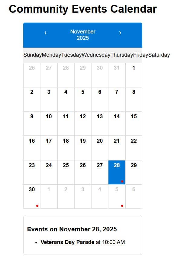 React Calendar Component with Events