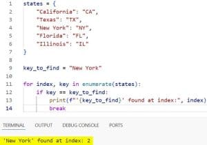 Find the Index of Items in a Python Dictionary