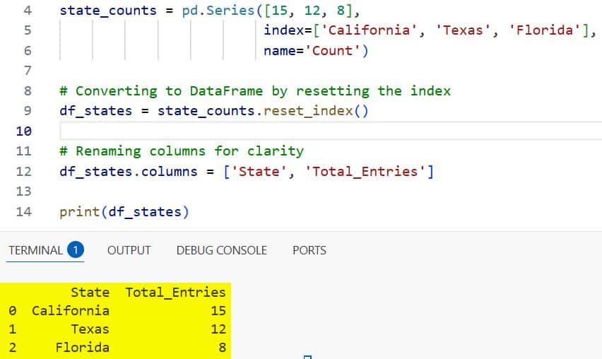 Convert Pandas Series to DataFrame in Python