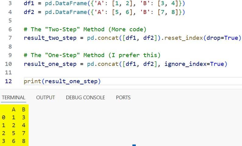 Pandas Concat with Ignore Index using Python
