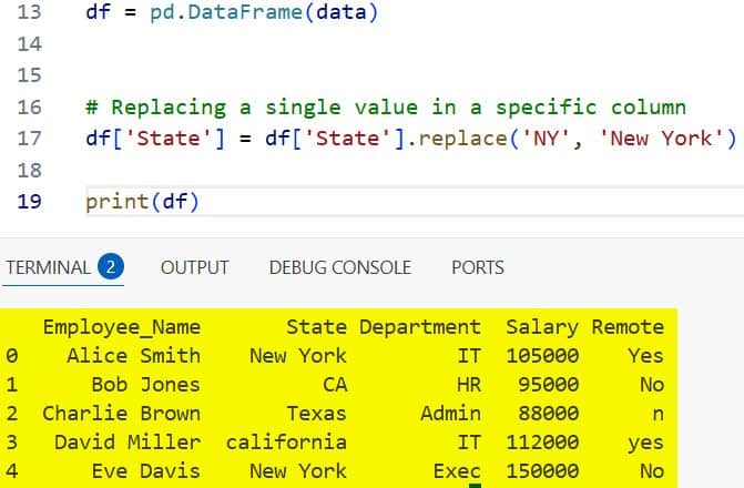 Replace Values in a Pandas Column