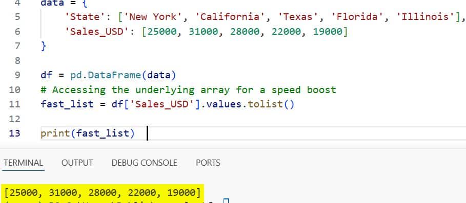 Convert Column to List in Python Pandas