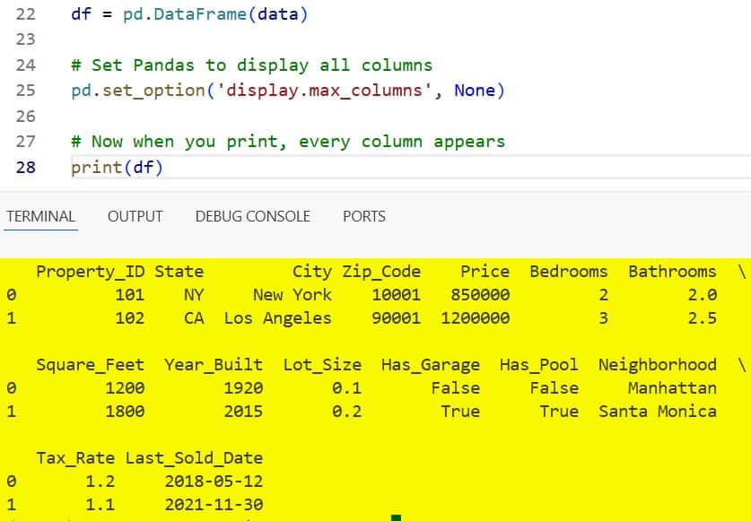 Display All Columns in a Pandas DataFrame