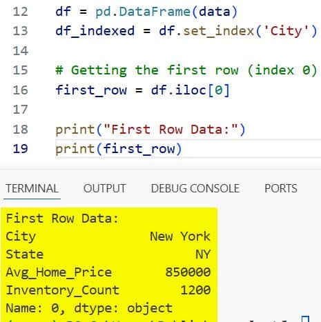 Get Row by Index in Pandas