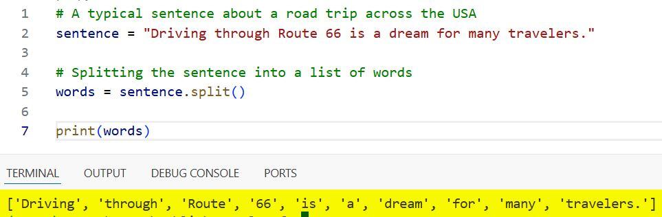 python split sentence into words