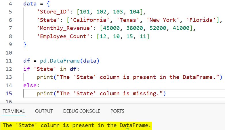 Check if Column Exists in Pandas DataFrame
