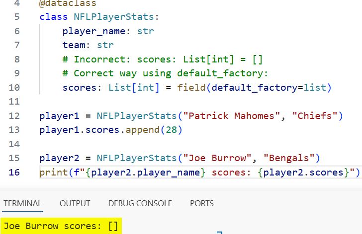 Default Values and Type Hints in Dataclasses Python