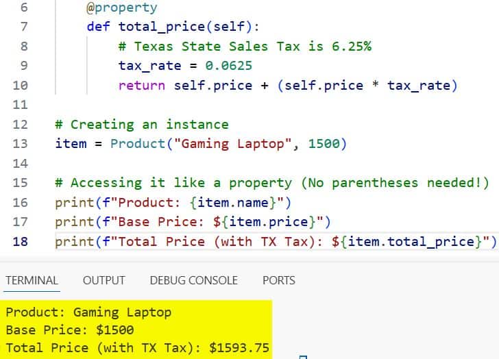 Difference between @property and Normal Methods Python
