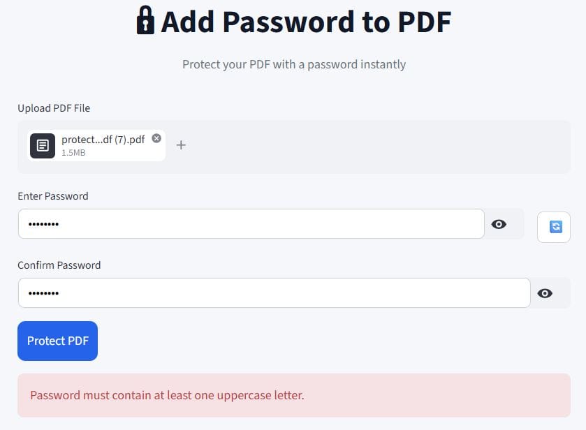 Python PDF Password Protection Tool Interface Python PDF Password Protection Tool Interface