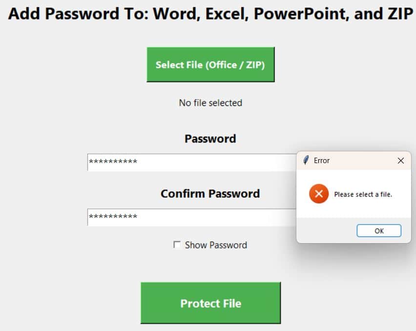 Build File Password Protector in Python (Word, Excel, PowerPoint, and ZIP)