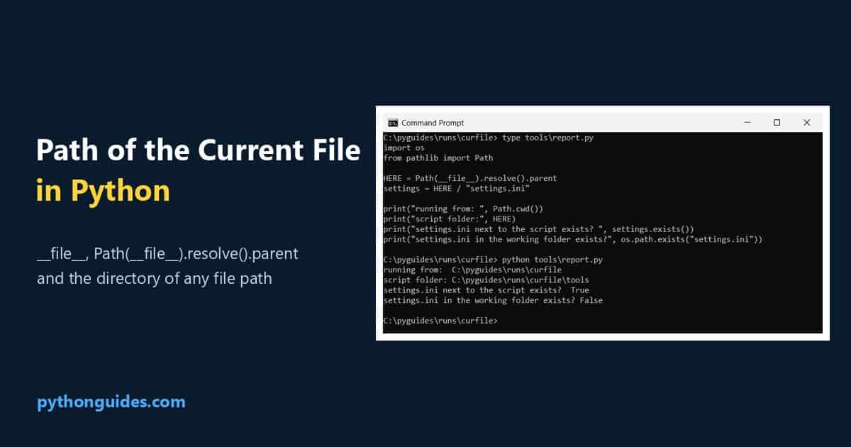 Python get path of current file: Command Prompt showing a script finding the file next to it from another folder