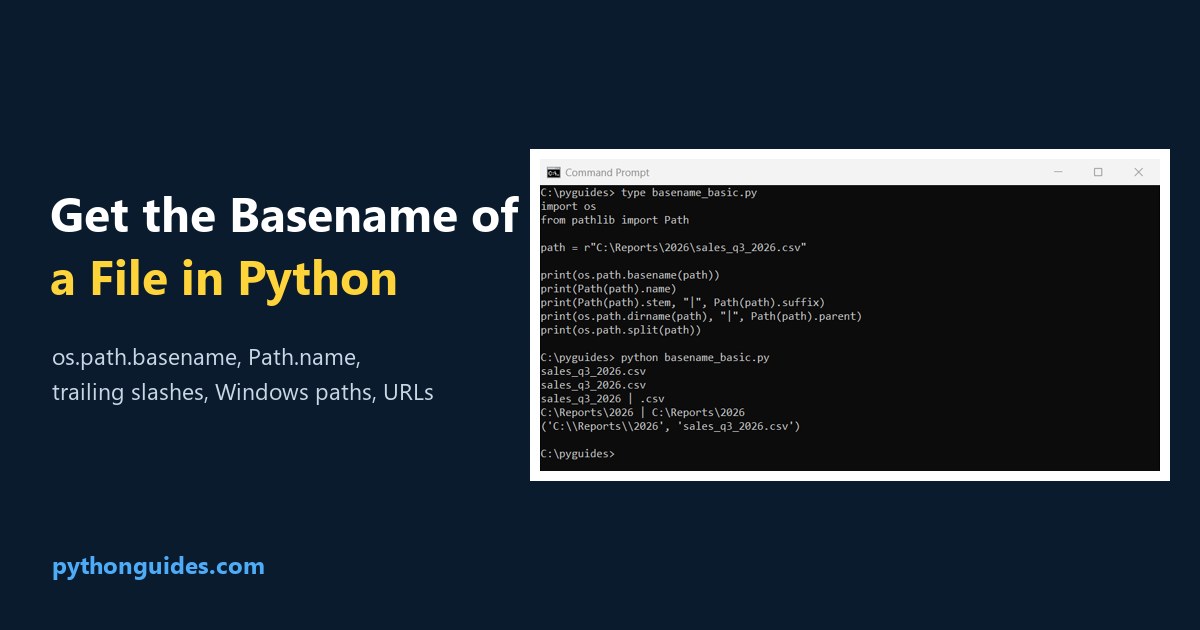 Python get basename of file: Command Prompt output of os.path.basename and Path.name on a Windows path