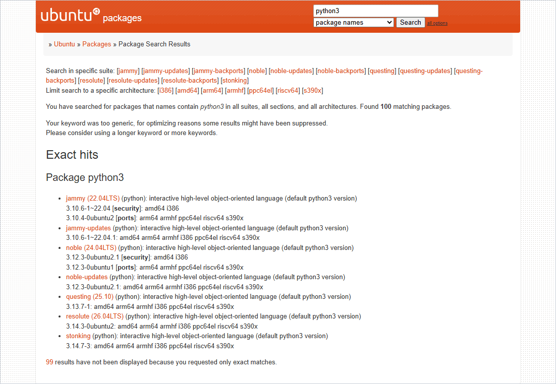 install python on ubuntu python3 package versions by release packages.ubuntu.com search results listing the default python3 package version for each Ubuntu release