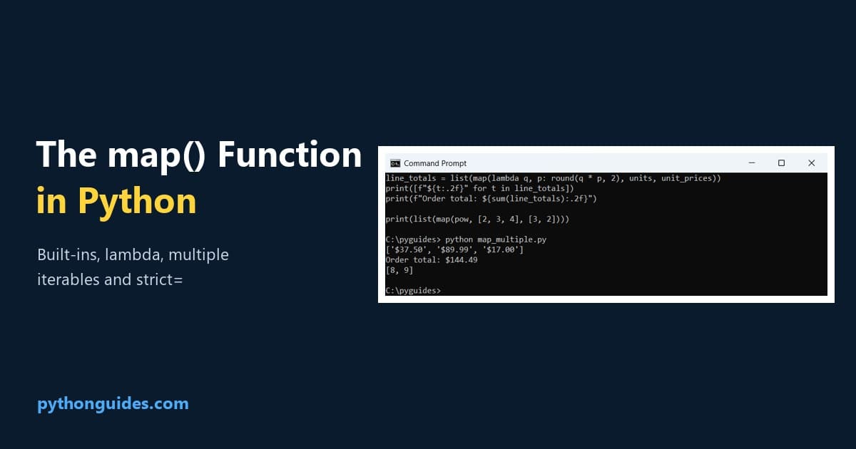 map function in python Python map() function: Command Prompt output of map() with a lambda over two lists