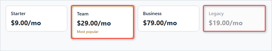 react add multiple classes array join Four React pricing cards where Team has an orange is-popular border and Legacy is faded by the is-retired class