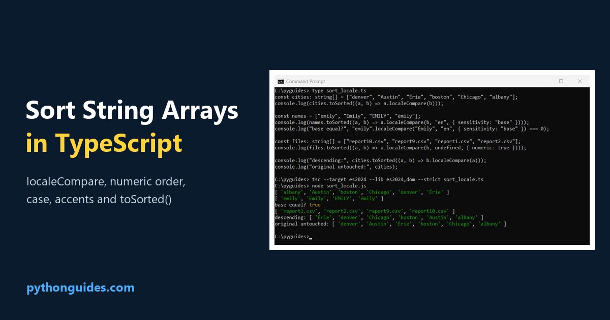 TypeScript sort string array: Command Prompt output of localeCompare with numeric and sensitivity options